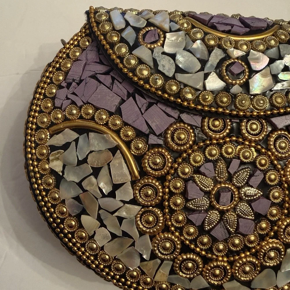 Ramla Bag Clutch Shoulder Bag Lavender‎ Gold White Stone Party Formal Event New